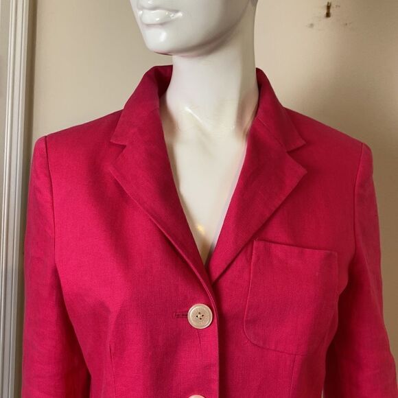 Chaps Ralph Lauren Hot Pink Linen Blazer Jacket Size 4 - Picture 2 of 6